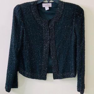 Black Silk Beaded Cropped Jacket